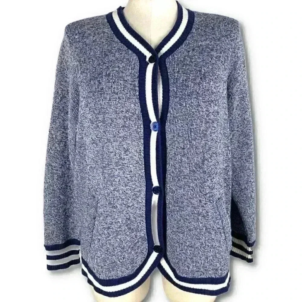 C Wonder Womens sweater size 1X blue white button down grandpa cardigan